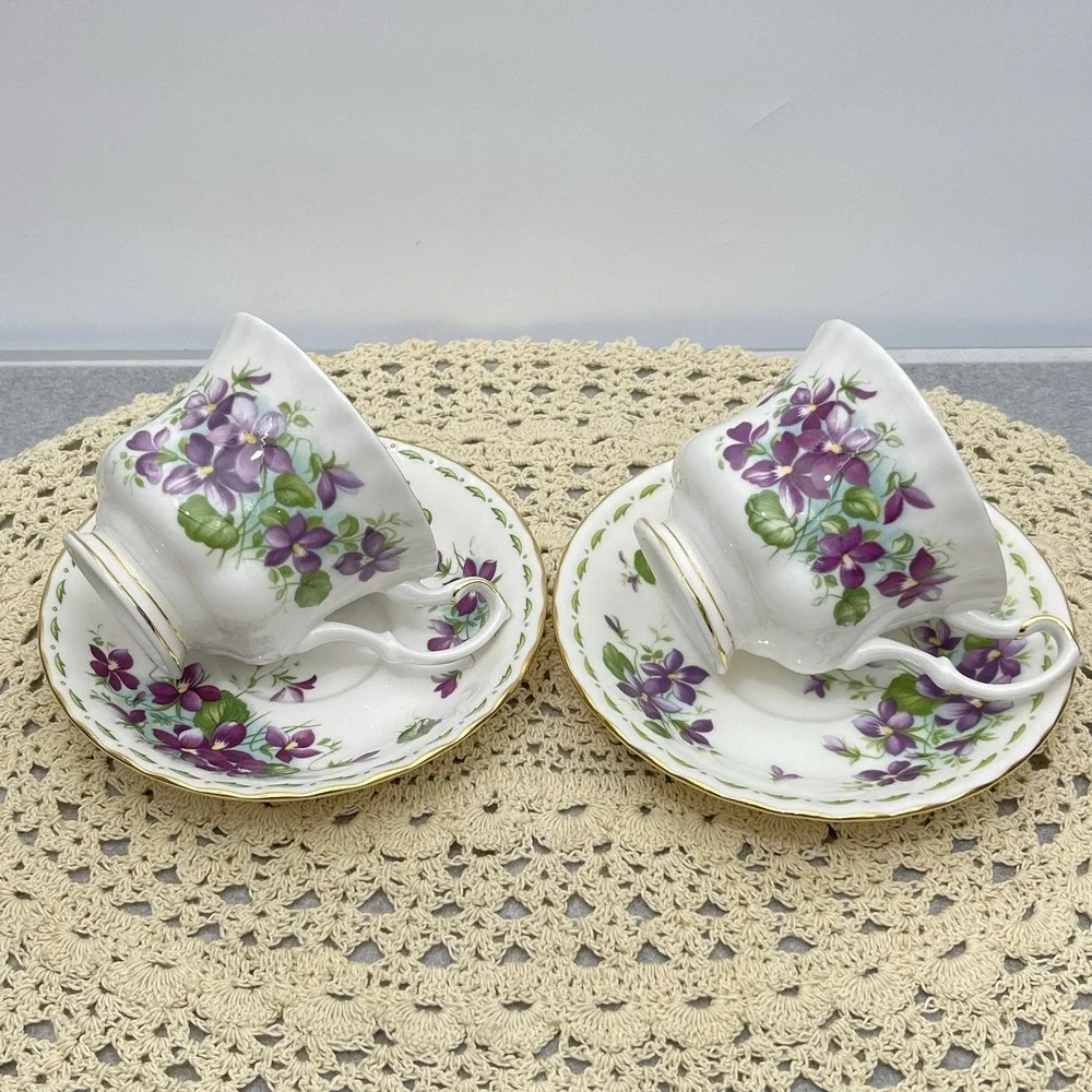 Royal Albert Flower Of The Month February Tea Cup & Saucer Gold Gilding Set Of 4